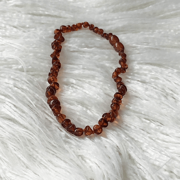 Baby Amber Teething Necklace colour COGNAC